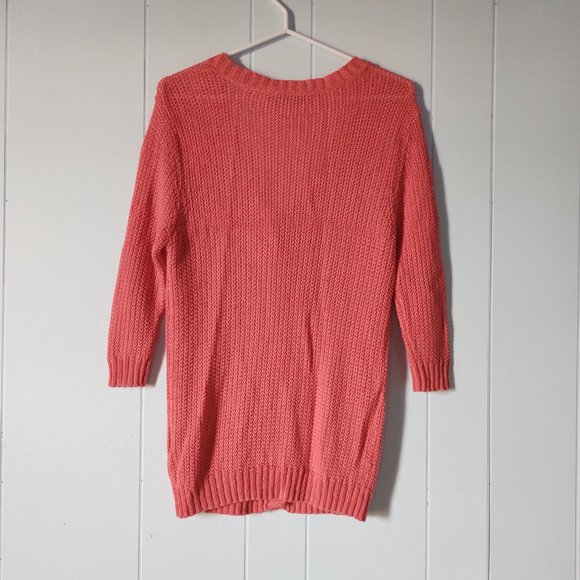 Kenneth Cole Select Linen Blend 3/4 Sleeve Button Front Coral Cardigan - Picture 2 of 5